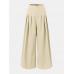 Women High Waist Solid Color Loose Pleated Casual Wide Leg Pants