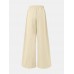 Women High Waist Solid Color Loose Pleated Casual Wide Leg Pants