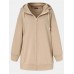 Women Hooded Fleece Long Loose Cap Rope Casual Sweatshirt with Side Pockets