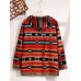 Women Hooded Fluffy Ethnic Pattern Patchwork Pocket Buttons Casual Coats