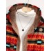 Women Hooded Fluffy Ethnic Pattern Patchwork Pocket Buttons Casual Coats