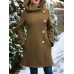 Women Hooded Single-Breasted Pocket Mid-Length Solid Color Warm Coat