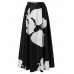 Women Large Flower Print A-Line Swing Casual High Waist Skirts With Pocket