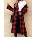 Women Lattice Plaid Printed Calf Length Lapel Side Pockets Casual Coats