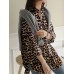 Women Leopard Lapel High Low Split Hem Loose Long Sleeve Blouses