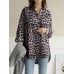 Women Leopard Lapel High Low Split Hem Loose Long Sleeve Blouses