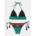 Women Leopard Patchwork Ethnic Print Halter String Bikini Backless Swimwear