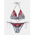 Women Leopard Patchwork Ethnic Print Halter String Bikini Backless Swimwear