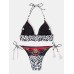 Women Leopard Patchwork Ethnic Print Halter String Bikini Backless Swimwear