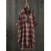 Women Long Sleeve Plaid Casual Asymmetrical Long Blouse