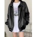 Women Loose Lapel Zipper Side Pockets Solid Long Sleeve Casual Jackets