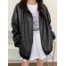 Women Loose Lapel Zipper Side Pockets Solid Long Sleeve Casual Jackets