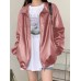 Women Loose Lapel Zipper Side Pockets Solid Long Sleeve Casual Jackets