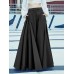 Women Loose Wide-Legged Solid Color Pleated Side Pockets Zipper Buttons Maxi Length Casual Pants