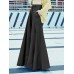 Women Loose Wide-Legged Solid Color Pleated Side Pockets Zipper Buttons Maxi Length Casual Pants