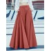 Women Loose Wide-Legged Solid Color Pleated Side Pockets Zipper Buttons Maxi Length Casual Pants