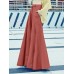 Women Loose Wide-Legged Solid Color Pleated Side Pockets Zipper Buttons Maxi Length Casual Pants