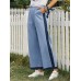 Women Patchwork Elastic Waist Casual Wide Leg Pants With Pocket