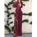 Women Patchwork Pleats Chain Special Printed Front Middle Button Floor Length Waist Stitching Pocket Jumpsuits