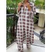 Women Plaid Pattern Long Lapel Button Loose Casual Street Jumpsuits