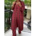 Women Plaid Pattern Long Lapel Button Loose Casual Street Jumpsuits