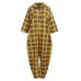 Women Plaid Pattern Long Lapel Button Loose Casual Street Jumpsuits