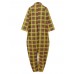 Women Plaid Pattern Long Lapel Button Loose Casual Street Jumpsuits