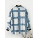 Women Plaid Pocket Button Up Long Sleeve Thin Coats