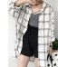 Women Plaid Side of The Split Button Chest Pocket Lapel Collar Casual Shirt