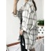 Women Plaid Side of The Split Button Chest Pocket Lapel Collar Casual Shirt