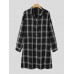 Women Plaid Side of The Split Button Chest Pocket Lapel Collar Casual Shirt