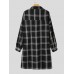 Women Plaid Side of The Split Button Chest Pocket Lapel Collar Casual Shirt