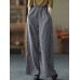 Women Plaid Wide-legged Elastic Waist Side Pocket Ankle Length Loose Pants