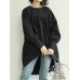 Women Puff Sleeve Loose Pleated Spliced Solid Back Button Casual Shirts