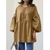 Women Puff Sleeve Loose Spliced Pleats Solid Long Sleeve Casual Shirts