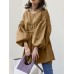 Women Puff Sleeve Loose Spliced Pleats Solid Long Sleeve Casual Shirts