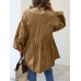 Women Puff Sleeve Loose Spliced Pleats Solid Long Sleeve Casual Shirts