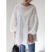 Women Puff Sleeve Loose Spliced Pleats Solid Long Sleeve Casual Shirts