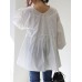 Women Puff Sleeve Loose Spliced Pleats Solid Long Sleeve Casual Shirts