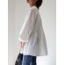 Women Puff Sleeve Loose Spliced Pleats Solid Long Sleeve Casual Shirts