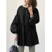 Women Puff Sleeve Loose Spliced Pleats Solid Long Sleeve Casual Shirts