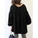 Women Puff Sleeve Loose Spliced Pleats Solid Long Sleeve Casual Shirts