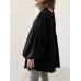 Women Puff Sleeve Loose Spliced Pleats Solid Long Sleeve Casual Shirts