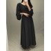 Women Puff Sleeve Spliced Solid Color Back Zipper O-Neck Maxi Length Midi Dresses