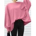 Women Puff Sleeve Spliced Solid Loose O-Neck Casual Pullover Sweatshirt