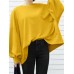 Women Puff Sleeve Spliced Solid Loose O-Neck Casual Pullover Sweatshirt