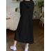 Women Puff Sleeve Sweatshirt Calf Length Front Pocket Side Fork Midi Dress