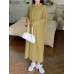 Women Puff Sleeve Sweatshirt Calf Length Front Pocket Side Fork Midi Dress