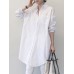 Women Pure Color Lapel Chest Pocket Loose Casual Long Sleeve Shirts