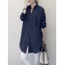 Women Pure Color Lapel Chest Pocket Loose Casual Long Sleeve Shirts